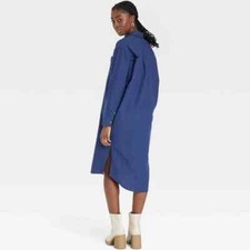 NWT Universal Thread Button Up Shirt Dress Sz S Collared Navy Relaxed w/ pockets