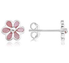 Sterling Silver Pink Flower Stud Earrings in Gift Box Brand NEW Kids Jewelry