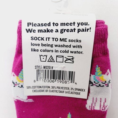 Sock It To Me Crew Women Boy Cat Unicorn Caticorn Pink Heart Kitten Horn NWT NEW - Picture 6 of 9