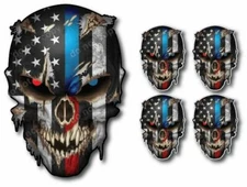 5x Thin Blue Red Line USA American Flag Skull Sticker Cop Decal Car Truck Window