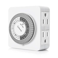 24-Hour Mechanical Timer Outlet with 2 Grounded Outlets - For Lamps, Holiday Lig