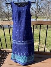 Vintage Y2K JKLA California Women's Royal Blue Maxi Dress Aqua Accents Sz Medium