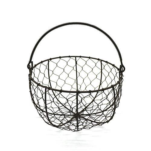 Round Metal Wire Egg Basket Gathering W Handle Country Vintage Style