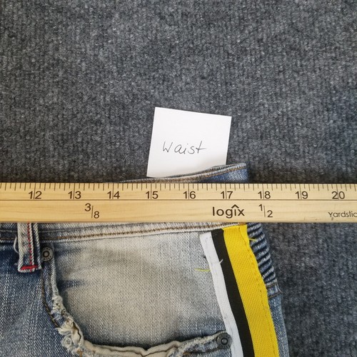 PREME Denim Shorts Men's 34 Light Wash Straight Leg Zipper Pockets Side Stripe - Picture 5 of 12