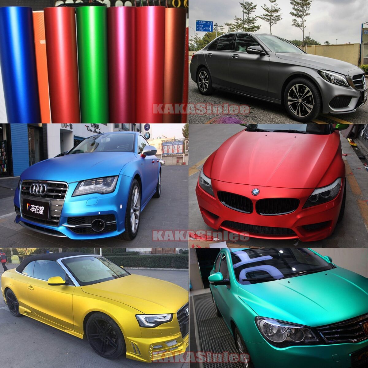 Whole Roll 65FT X 5FT Car Metallic Matte Chrome Satin Vinyl Wrap Sticker AB