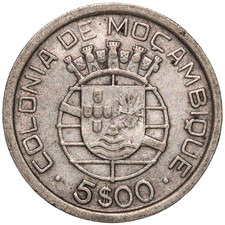 1938 Mozambique 5 Escudos Coin