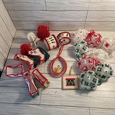 20 Vintage Christmas Ornaments Plastic Canvas Yarn Needlework Handmade From Kits