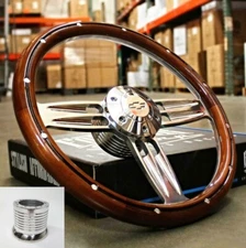 14" Polished Dark Wood Steering Wheel Bowtie Horn for 1995-2001 Chevy/GMC Trucks