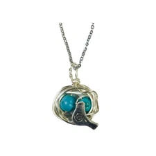 Robins Nest or Bird's Nest Pendant Necklace with 2 Turquoise Eggs, FREE SHIPPING