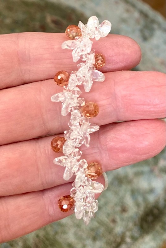 Cat - Dog Necklace Collar ~ Small 6 1/4 In. CZ Briolettes - Magnet Clasp Peach