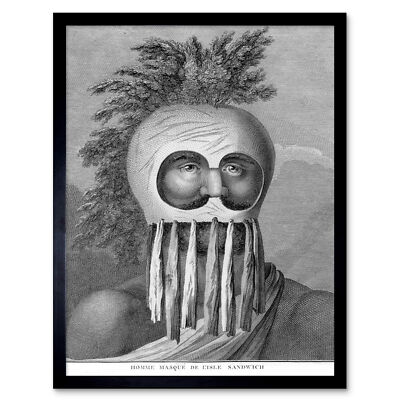 Koch Hawaii Sandwich Inseln Mann Maske Illustration Wandkunstdruck gerahmt 12x16