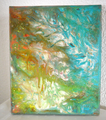Abstrakte MALEREI Kunst ACRYL Original BILD Gemälde MODERN gold Unikat 30x 25 cm