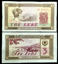  Albania 3 Leke 1976 Banknote World Paper Money UNC Currency Bill Note