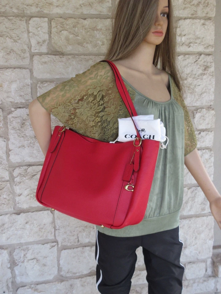NEW Coach Alana Tote Soft Leather Candy Apple RED Dust Bag OR Tote + Wallet set!