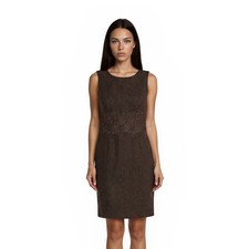 Oscar de la Renta Tweed Sheath Dress Women's Size 14 Brown Embroidered Vintage
