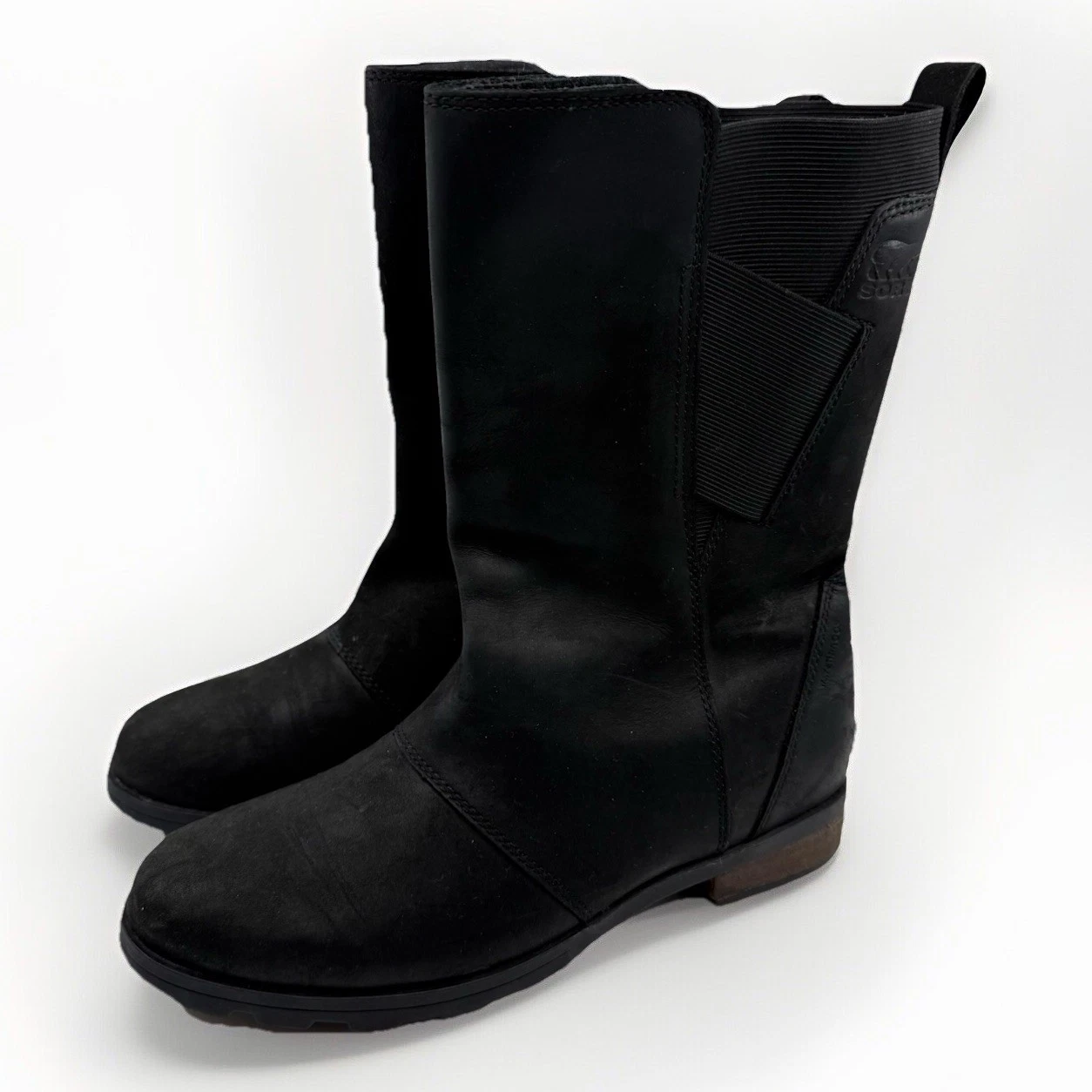 sorel emelie mid leather waterproof pull on boots