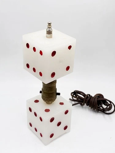 ANTIQUE ART DECO MILK GLASS DICE LAMP Vintage MCM RETRO WORKS