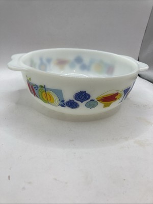 Vintage JAJ Pyrex Fiesta Muster kleine individuelle Kasserolle Schüssel 7 Zoll