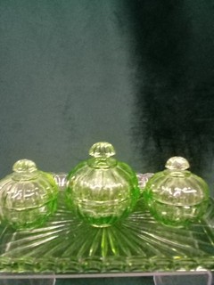 Uranium Glass Dressing Table Set