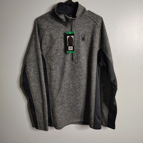 SPYDER Sweatshirt Mens L Large Gray Black 1/4 Zip Mock Neck Long Sleeve - Picture 2 of 8