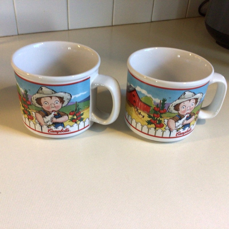 2 Vintage 2001 Campbell’s “Kids on the Farm” Ceramic Mugs by Houston Harvest