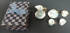 M. Gerner Signed Miniature Dollhouse Floral Tea Set Hand Painted Saucers Cups