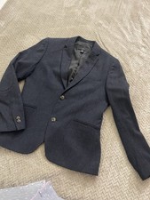 H M Blue Solid Regular Fit Single-Breasted 2-Button Blazer 38R Elbow Patches