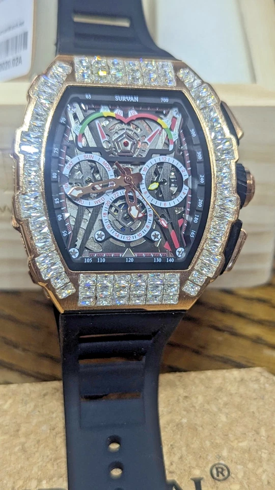Automatic Mechanical Watche Waterproof Skeleton Square wtih Diamonds - Image 2 of 4