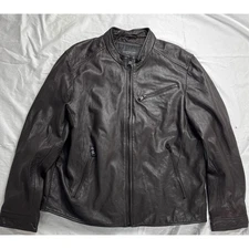 Marc New York Andrew Marc Mens Brown Genuine Leather Jacket XL Moto Biker bomber