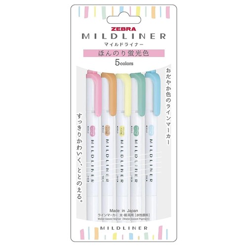 Zebra Mildliner Fluorescent Highlighter Marking Pen Set 5 Light Colors - Picture 1 of 6