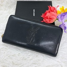 Yves Saint Laurent Long Wallet Zipper Round Cassandra Logo Leather Black