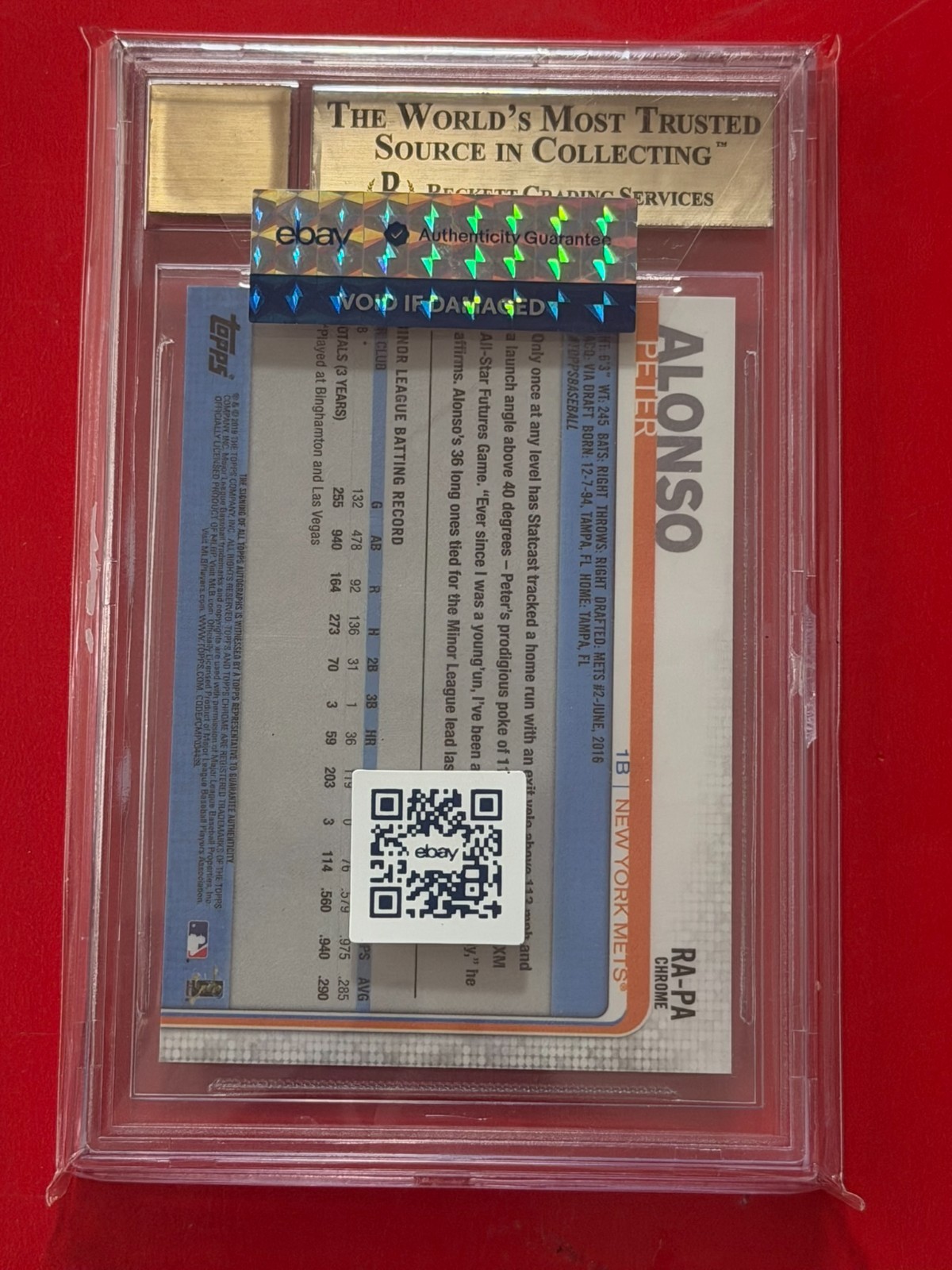 Pete Alonso 2019 Topps Chrome AUTO #RA-PA RC BGS 9.5/10 Gem Mint MARRED CASE view 2