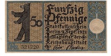 1921 UNC Germany Notgeld Note  50 Pfennig Berlin District 17