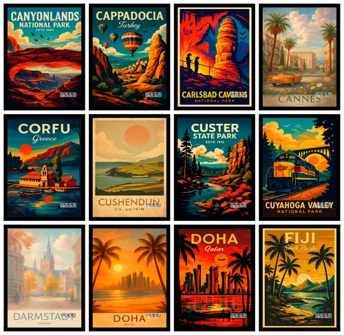 Famous Landmarks Travel Poster | World City Prints | Wall Art for Living Room