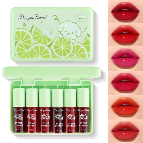 6 Colors Lemon Lip Tint Stain Set, Velvet Lip Gloss Liquid Lipstick for Women
