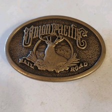Union Pacific Railroad Promo Belt Buckle Mountain Elk Logo Vintage 1983 BTS