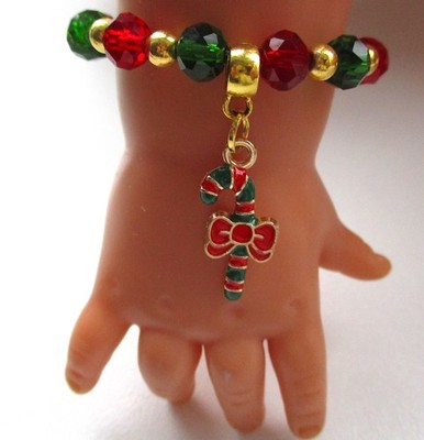 Puppen Armband grün rot gold Weihnachten Zuckerstange Charm passt 16-19'' 