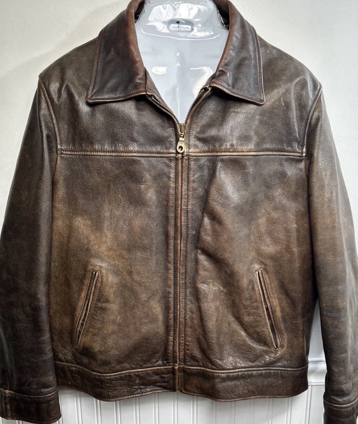 Vintage Wilson Distressed Leather Bomber Jacket Mens L Zip-out
