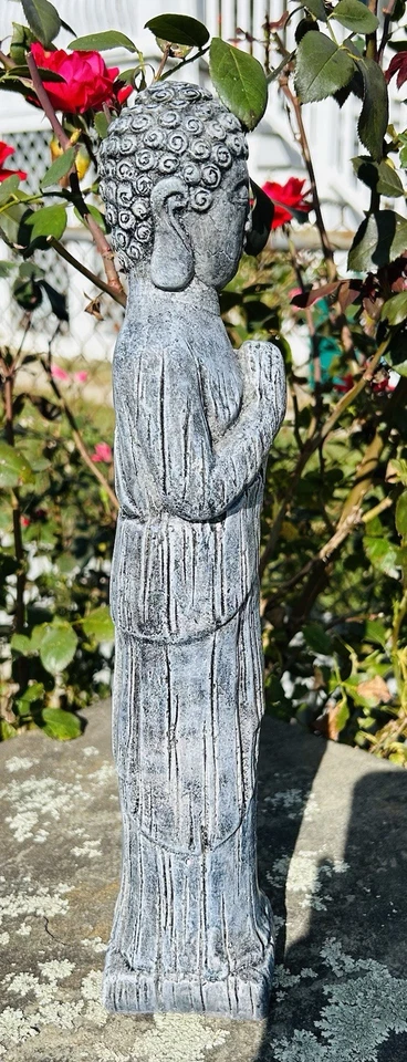 Estatua de jardín de piedra fundida de pie meditando de Buda, 15,5 pulgadas - NUEVA Foto 2 de 4