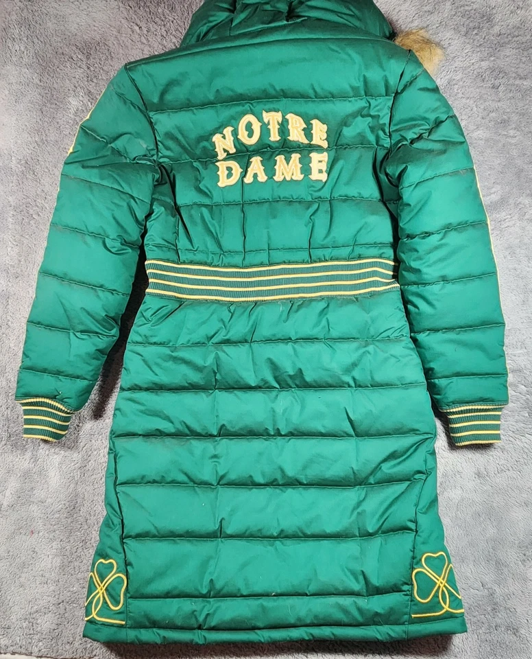 Adidas Notre Dame Long Puffer Jacket Women’s Size Medium Green Fur Hood VTG - Image 2 of 4