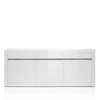 Sideboard 217Cm Weiß Hochglanz Beton Nb. Anrichte Schubkasten-Kommode Highboard