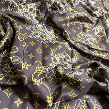 LOUIS VUITTON DENTELLE Silk Scarf 34in Monogram Floral Brown Gold LV Luxury