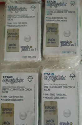 4x T-Taio Esponjabon Mother of Pearl Sponge Soap Concha Nacar Jabon 2 en 1