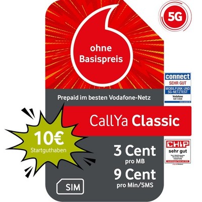Vodafone Prepaid CallYa Classic|10 EUR Startguthaben|ohne Vertrag|5G-Netz
