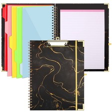 Clipboard Folio with Refillable Notepad, 5 Dividers with 10 Pockets Storage S...