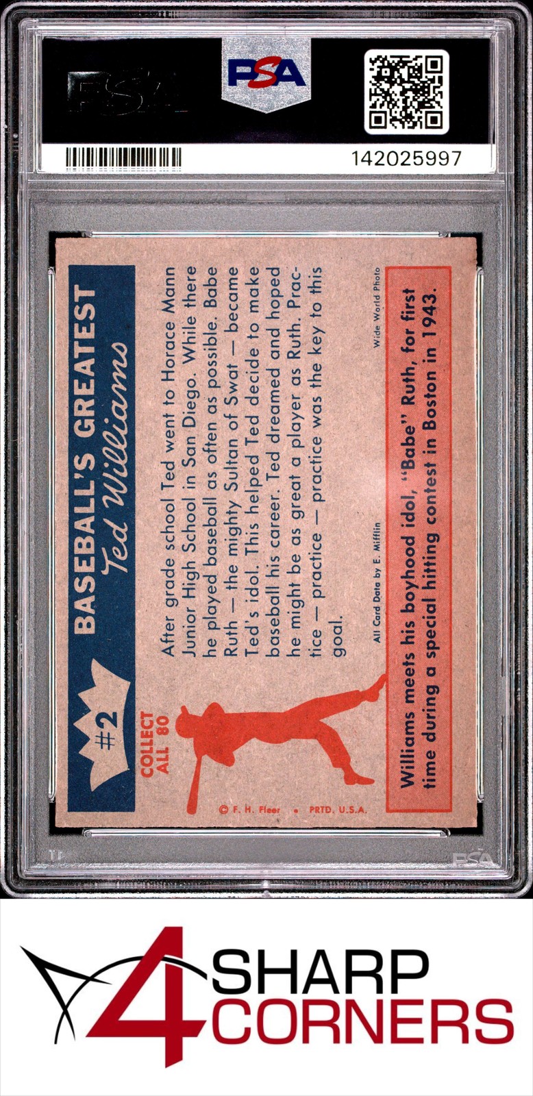 1959 FLEER TED WILLIAMS #2 TED'S IDOL BABE RUTH PSA 5 view 2
