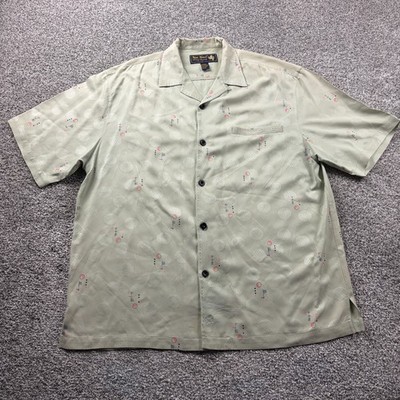 Nat Nast Shirt Men Large Beige Geometric Golf Camp Loop Collar Travel Resort