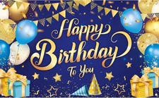 KatchOn | Blue and Gold Happy Birthday Banner - XtraLarge 72x44 & 