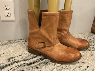 Nine West Topazoli Distressed Leather Pull-On Ankle Boots 9.5 Tan Harness
