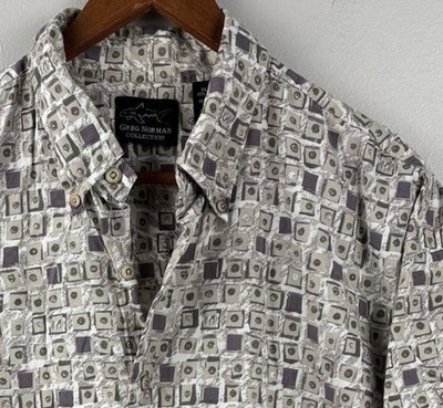 Greg Norman Button Front Shirt Mens XL Abstract Pattern Short Sleeve Classic